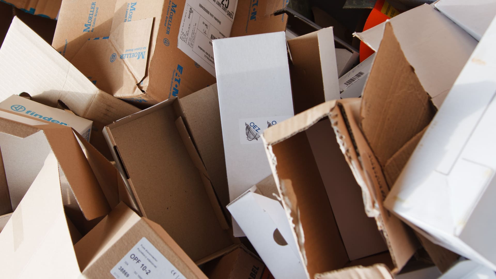 Cardboard boxes used to ship products.